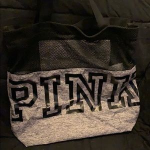 Gray PINK Tote with Mesh Upper